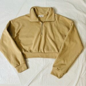 12th Tribe Crop Sweatshirt SZ S/M 1/4 Zip Biege Oversized Workout Casual Hipster